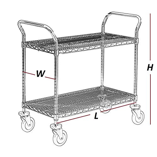 Nexel Heavy Duty 2 Tier Wire Shelf Rolling Utility Cart, 24"W x 42"L x 39"H, NSF Approved, Chrome Finish