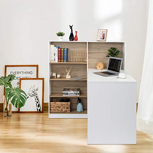 L Shaped Home Office Desk, Computer Desk, Corner Desk with 4-Tier Storage Shelves Study Writing Table for Home Office, Modern Simple Style