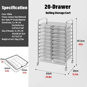 WAHHWF Rolling Craft Storage Cart with 20 Drawers - White, 20 Drawers