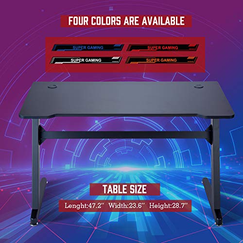 FERGHANA Gaming Desk Z-Shape Large Size 47 inch, Black Gaming Computer Desk with Carbon Fiber Surface, Durable Frame, Racing Style for Home, Office,Dormitory,Internet Bar(Black)