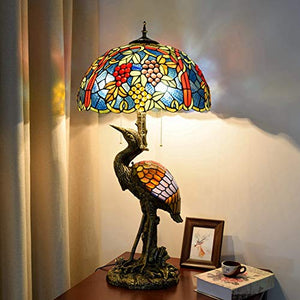 Xiaohu Tiffany Style Male Bird Table Lamp 20" - Dark Grapes Glass Lampshade