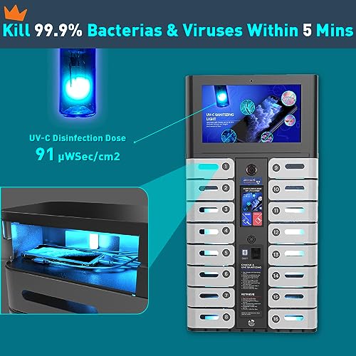 Generic Cellphone Charging Station Locker, 16-Slots USB Charger Station with Fingerprint Locking System