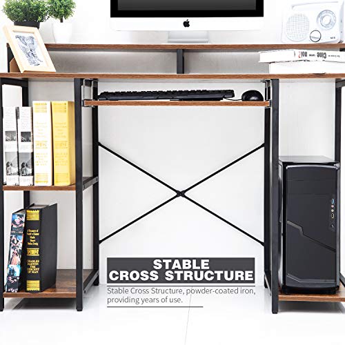 TOPSKY Computer Desk with Storage Shelves/Keyboard Tray/Monitor Stand Study Table for Home Office (Industrial/Rustic Brown)
