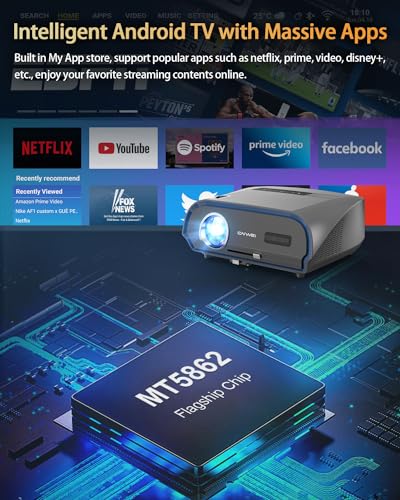 CAIWEI Smart 4K Projector 1100 ANSI Daytime Viewing, WIFI6 Bluetooth, 300-Inch Display, 5G Home Theater, Wireless Streaming