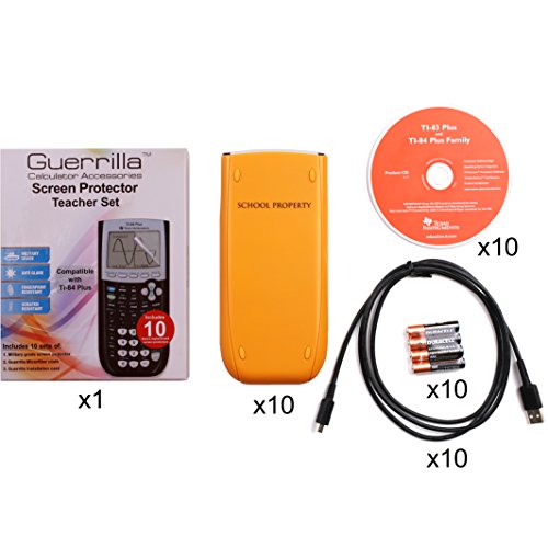 TI-84 Plus Graphing Calculator Teacher Set Pack (10 Calculators) + Guerrilla Teacher Set of Screen Protectors