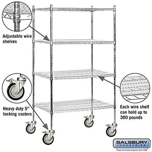 Salsbury Industries Mobile Wire Shelving Unit, 36-Inch Wide by 80-Inch High by 24-Inch Deep, Chrome