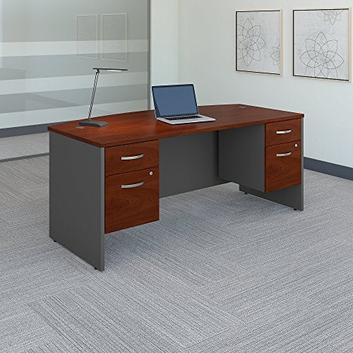 Bush Business Furniture Series C 72W x 36D Bow Front Desk with 3/4 Pedestals in Hansen Cherry