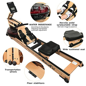 HouseFit Wooden Water Rower Rowing Machine with Bluetooth APP Foldable Rower Machine for Home Use with LCD Monitor Water Resistance Wood Rower Exercise Machine Soft Seat Home Fitness Workout