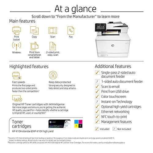 HP LaserJet Pro M477fdw All-in-One Wireless Color Laser Printer with Double-Sided Printing, Amazon Dash Replenishment ready (CF379A)