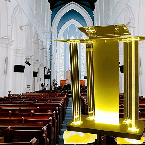 EESHHA Acrylic Lectern Podium Table with Lights Stand, Portable for Church & Events
