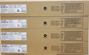 GENUINE SHARP TONER SET MX60NTBA MX60NTCA MX60NTYA MX60NTMA for use in MX-3050N, MX-3070N, MX-3550N, MX-3570N, MX-4050N, MX-4070N, MX-5050N, MX-5070N, MX-6050N, MX-6070N, w/ micro acetoner cloth.