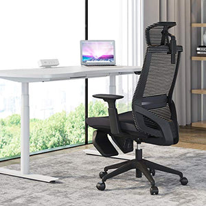 Home Office Swivel Ergonomic Executive Desk Mesh Task Chair High Adjustable with Headrest Footrest (Black)