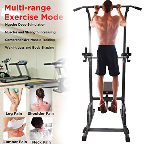 2021 Upgrade Power Tower Dip Station with Bench, Pull Up Bar Dip Station, Height Adjustable Pull Up Tower for Home Gym Strength Training Exercise Workout Equipment, 660lbs MAX Weight Capacity
