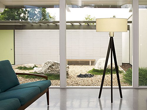 Nova Lighting 10858 Tripod Floor Lamp, Dark Wiped Wood & Brushed Nickel with White Linen Shade