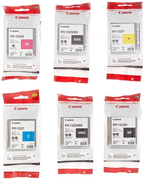 Canon PFI-102 Ink Tank for Canon iPF510/710/720, Complete Set of 6, 2X Matte Black/Black/Cyan/Magenta/Yellow Ink Tank
