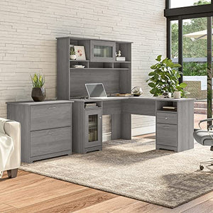 Bush Furniture Cabot 60-Inch L-Shaped Desk with Hutch and Lateral File Cabinet, Modern Gray