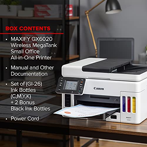 Canon MAXIFY GX6020, Wireless MegaTank Small Office All-in-One Printer [Print, Copy, Scan], White