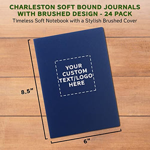 24 Charleston Soft Bound Journals Pack - Customizable Text, Logo - Ivory Paper, Dotted, Lines, With Bookmark - Blue