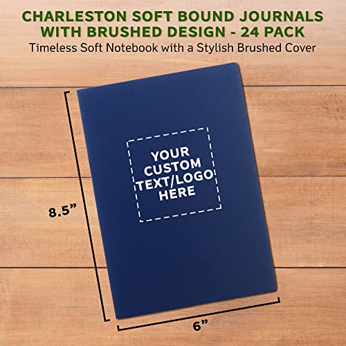 24 Charleston Soft Bound Journals Pack - Customizable Text, Logo - Ivory Paper, Dotted, Lines, With Bookmark - Blue
