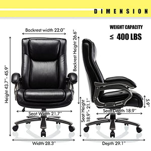 ICOMOCH Big & Tall 400lb Office Chair - High Back Executive Computer Chair, Heavy Duty Metal Base, Adjustable Tilt Angle, Bonded Leather, Ergonomic Design - Black