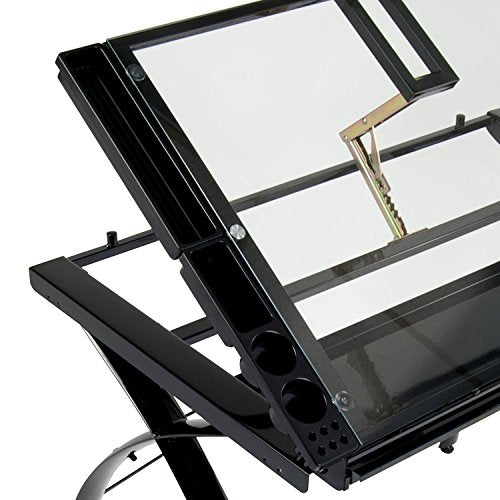 Offex Home Futura Craft Station with Folding Shelf Black/Clear Glass