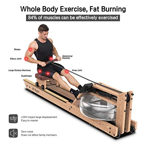 Mr. right Water Rowing Machine for Home Use,Oak Wood Water Rower with Bluetooth LCD Monitor, Indoor Gyms Training Sports Exercise Equipment Fitness