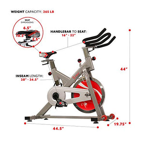 Sunny Health & Fitness Indoor Spin Bike Exercise Stationary Cycle Bike - SF-B1110S,Silver