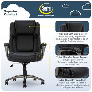 Serta Executive Office Chair with Layered Body Pillows, Black Bonded Leather