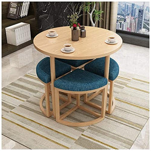 AkosOL Office Table and Chair Set - 1 Table and 4 Chairs, Cotton and Linen Material, 80cm Round Table, Dark Gray Color