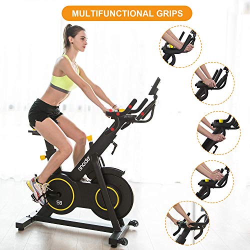 SNODE Magnetic Exercise Bike S9 with APP- Professional Cycling Bike with 4-way Adjustable Multifunctional Handlebar, Compatible with ZWIFT, Kinomap, Iconsole - Max 331 lbs