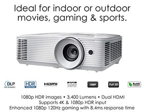 Optoma HD27HDR 1080p 4K HDR Ready Home Theater Projector for Gaming and Movies, 120Hz Support and HDMI 2.0, White