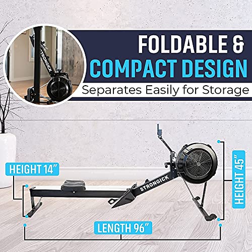 Rowing Machine, Foldable Rower, 10 Levels Air Resistance, LCD Display & Bluetooth Connectivity, Preset Workouts, for Indoor Use