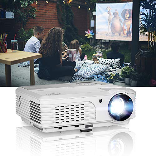 EUG WXGA LCD 1080P Projector Home Theater, 4400 Lumen LED Inside Outside Movie Projectors with Zoom Compatible with TV Stick, HDMI, USB, VGA, Xbox, Laptop for Gaming Sports Matches Artworks Party.