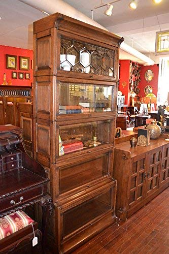 Crafters & Weavers Arts and Crafts Solid Oak 5 Stack Barrister Bookcase with Leaded Glass