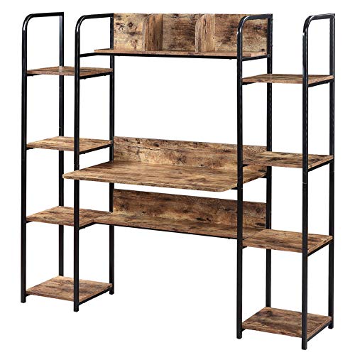Ai-lir Simple and Stylish Office, Habitation, Twofold Shelf Computer Desk Home Office Computer Workstation with Storage Box 63 Inch Office Work Desk Industrial Modernistic Table for Bedroom Easy to