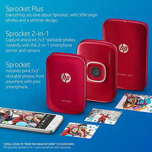 HP Sprocket Plus Instant Photo Printer, Print 30% Larger Photos on 2.3x3.4 Sticky-Backed Paper – Red (2FR87A), Small