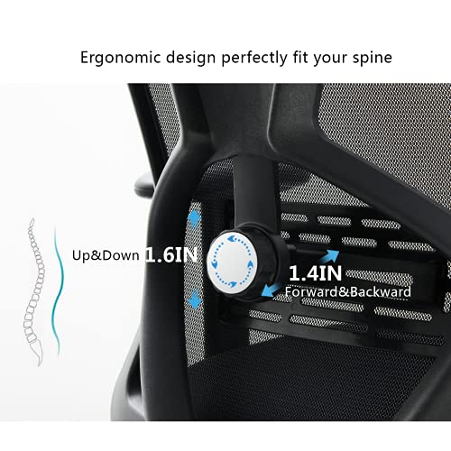 Ticova Ergonomic Office Chair - High Back Desk Chair with Adjustable Lumbar Support & Thick Seat Cushion - 130°Reclining & Rocking Mesh Computer Chair with Adjustable Headrest, Armrest