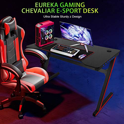 Gaming Desk, 47.2 Inch PC Computer Desk with LED Light - Weight Capacity 330 LBS, Black Gaming Workstation, Home Office Desk, Z-Shaped Gamer Workstation, Best Gift for Men Boyfriend Female (US Stock)