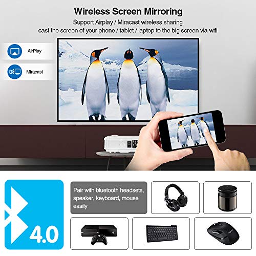 2020 Bluetooth Projector WiFi Android LCD LED Smart Video Projectors Home Theater 4400 Lumens Support HD 1080P Airplay HDMI USB RCA VGA AV for Smartphone DVD Game Consoles Laptop Outdoor Movie