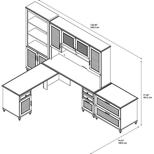 kathy ireland Home by Bush Furniture Volcano Dusk L Shaped Desk with Hutch, Bookcase & Lateral File Cabinet in Driftwood Dreams