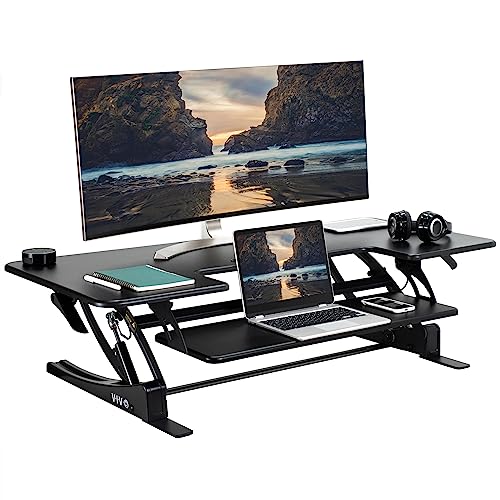 VIVO 48" Height Adjustable Stand Up Desk Converter, V Series, Dual Monitor Riser Workstation - Black