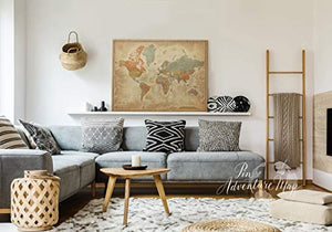 Vintage World Map Wall Art for Travel Tracking | Canvas World Map Push Pins | Detailed Map with Pins for Travel Tracking (40 x 30)