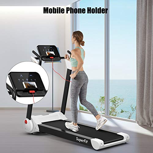 GYMAX Folding Treadmill, 2.25HP Electric Motorized Running Walking Machine with LED Touch Screen & Bluetooth Speaker, Portable Cardio Workout Treadmill for Home Gym Office (White)