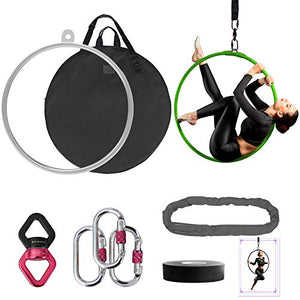 DASKING Aerial Hoop 85cm/90cm Aerial Ring Set Fully Strength Tested 660LBS Single Point Circus Aerial Equipment Yoga Hoop with Accessories and Storage Bag (90CM/32MM)
