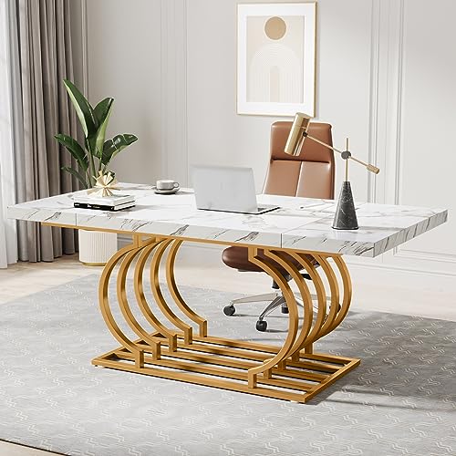 Tribesigns 63" Modern White and Gold Executive Office Desk
