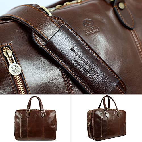 Leather Laptop Briefcase - Full Grain Leather Computer Bag for Men and Women - Time Resistance (Brown)