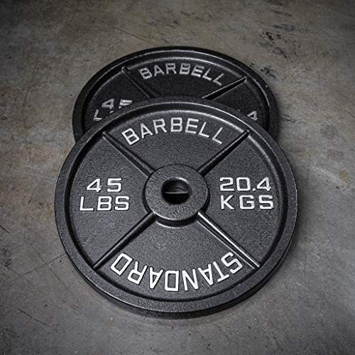 Cast Iron Weight Plate Pairs 45lbs, Olympic 2" Standard Weightlifting Powerlifting Strength Training (45lb Pair - Silver Lettering)