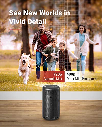 Anker Nebula Capsule Max, Pint-Sized Wi-Fi Mini Projector, 200 ANSI Lumen Portable Projector, Native 720p HD, 8W Speaker, Movie Projector, 100 Inch Picture, 4-Hour Video Playtime, Home Entertainment