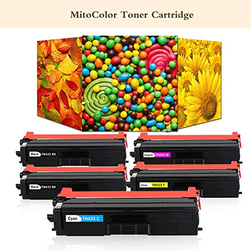 5-Pack(2 Black, 1 Cyan, 1 Magenta, 1 Yellow) Compatible Toner Cartridge Replacement for Brother TN-433 TN433 to use with HL-L8260CDW HL-L8360CDW MFC-L8900CDW MFC-L8610CDW Printer