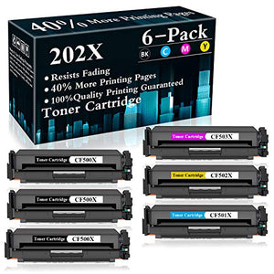 6 Pack (3BK+C+M+Y) 202X | CF500X CF501X CF502X CF503X Toner Cartridge Replacement for HP Color LaserJet Pro M254nw, M254dw, M254dn, MFP M280nw, MFP M281fdn, M281fdw, MFP M281cdw Printer,Sold by TopInk